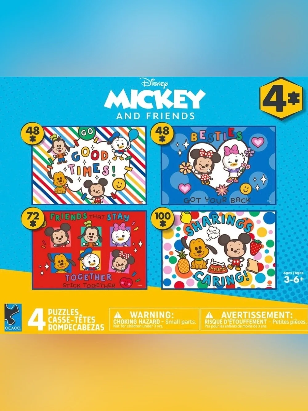 Ceaco Disney Mickey Mouse & Friends 4-Puzzle Set 48/48/72/100 pcs Ages 3-6